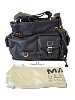 Maxx New York Pebbled Leather Drawstring Shoulder Bag Eggplant NWT Dust Bag